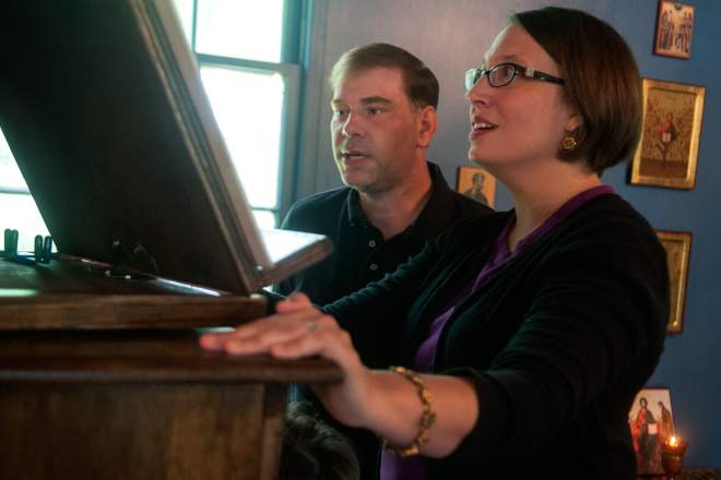 Jack Cutrer and Julie Dreher, singing at Divine Liturgy